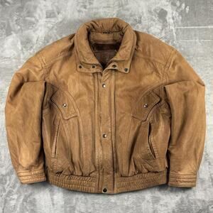 Vintage J. Elkins Italian Uomo Leather Jacket Brown Bomber Fur Lined Men’s L